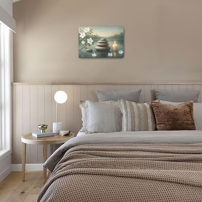 Zen Wall Art Zen Bathroom Wall Decor Spa Room Meditation Peaceful Pictures Decoration Spiritual Stone Canvas Painting Artwork Framed for Bathroom Living Room Bedroom Office 16"x24"