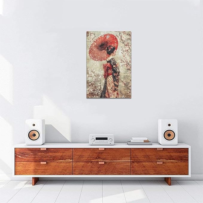 Fleruku Vintage Japanese Wall Art Japanese Geisha Wall Decor Japan Women Pictures Canvas Painting Artwork Home Decorations for Living Room Bedroom Bathroom Office 16"x24"