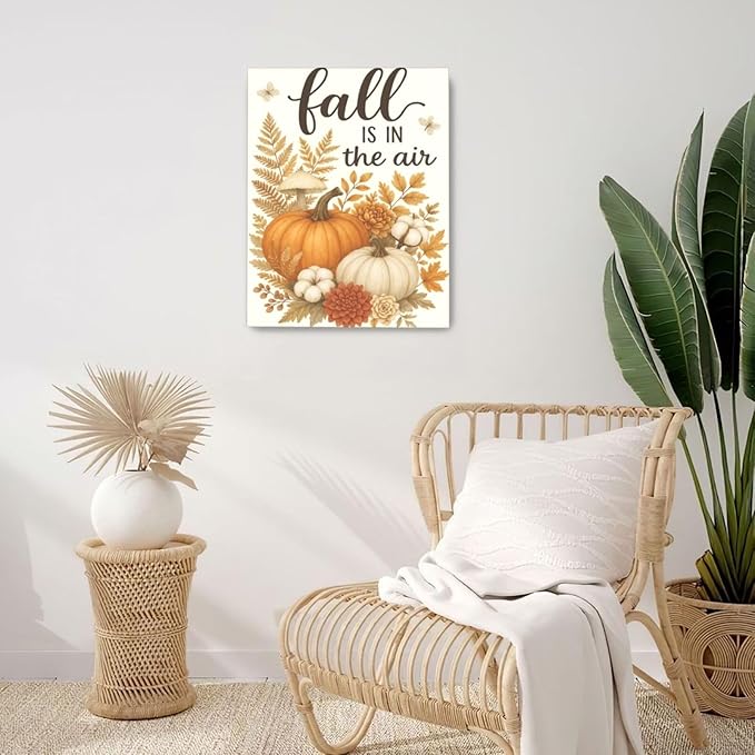 Fall Wall Decor Pumpkin Cotton Wall Art Autumn Pumpkin Canvas Pictures Painting Fall Signs Artwork Framed Decoration for Living Room Bedroom Dining Room Office Gifts 16"x20"
