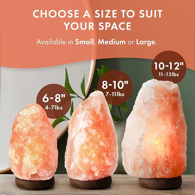 Himalayan Salt Rock Lamp | 6-8 Inch (4-7 lb) | Natural Salt Rock Lamp with Dimmer Switch & Wooden Base | Night Light & Bulb Replacement