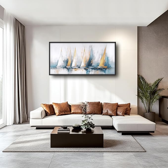Sailboat Wall Art Abstract Nautical Pictures Wall Decor Framed Canvas Prints Artwork Paintings Home Office Decorations for Living Room Bedroom Dinning Room Corridor 60"x30"