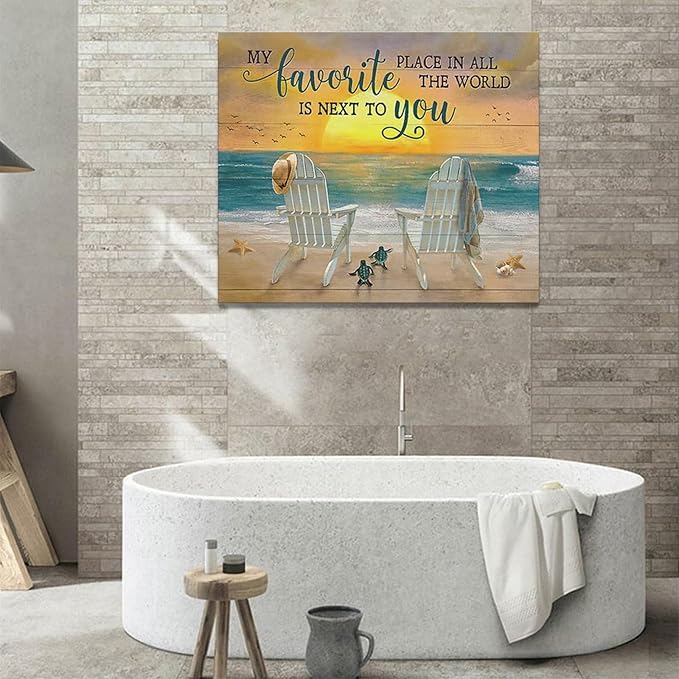 Fleruku Beach Wall Art Ocean Coastal Wall Decor Nautical Sunrise Sunset Sea Turtles Pictures Canvas Painting Artwork Home Decorations for Living Room Bedroom Bathroom Office 24"x20"