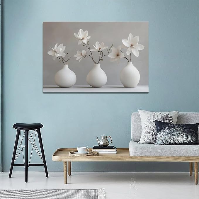 Bathroom Wall Art Zen Wall Decor Spa White Flower Pictures Canvas Painting Framed Artwork Home Decorations for Yoga Meditation Room Living Room Bedroom 24"x16"