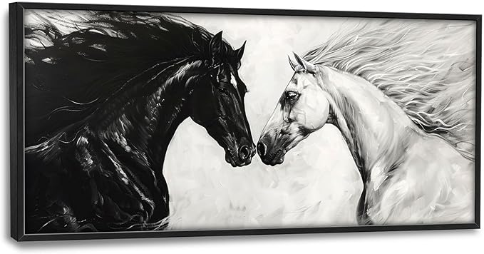 Horse Wall Art Western Horse Pictures Wall Decor Large Black and White Canvas Prints Framed Artwork Paintings Home Office Decorations for Living Room Bedroom Dinning Room Corridor 60"x30"