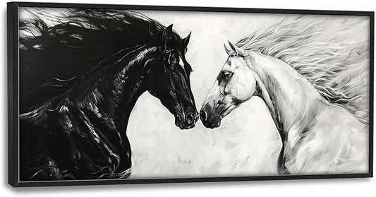 Horse Wall Art Western Horse Pictures Wall Decor Large Black and White Canvas Prints Framed Artwork Paintings Home Office Decorations for Living Room Bedroom Dinning Room Corridor 60"x30"