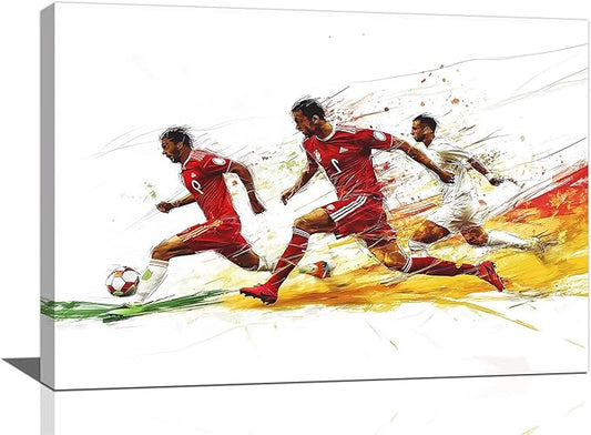 Olivine Soccer Wall Art, Sports Pictures Wall Decor, Graffit Game Painting, Football Player Canvas Prints, Framed Artwork for Bathroom Bedroom Living Room Office Home Decoration 24"x16"