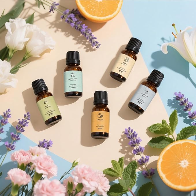 Essential Oil Blends, Pure Essential Oils Set for Diffuser for Home - Peppermint, Orange, Happy, Lavender, Relax, Sweet Dream for Aromatherapy, Humidifiers, Candle & Soap Making 6x10ML