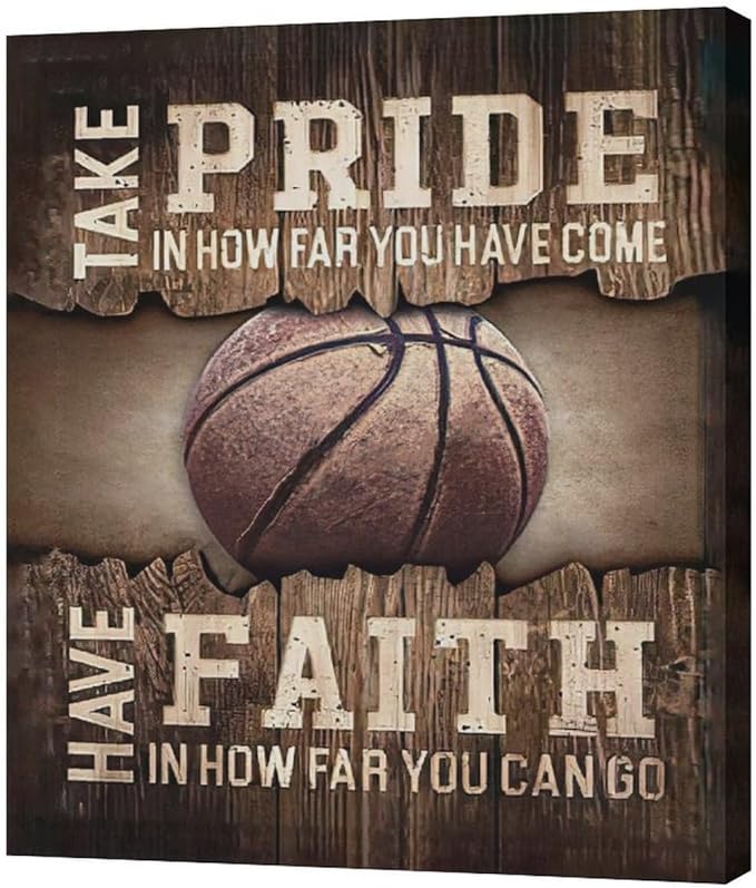 Fleruku Rustic Basketball Wall Art Sports Wall Decor Inspirational Quotes Brown Pictures Basketball Sign Canvas Painting Artwork Home Decorations For Boy Man Teenager Fans Bedroom Living Room 20"x24"