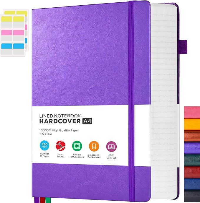 Large Journal Notebook 8.5 x 11, 320 Pages A4 College Ruled Notebook Journal for Writing Women Men, Leather Journal Notebook for School Work, Pearlescent Purple Notebook