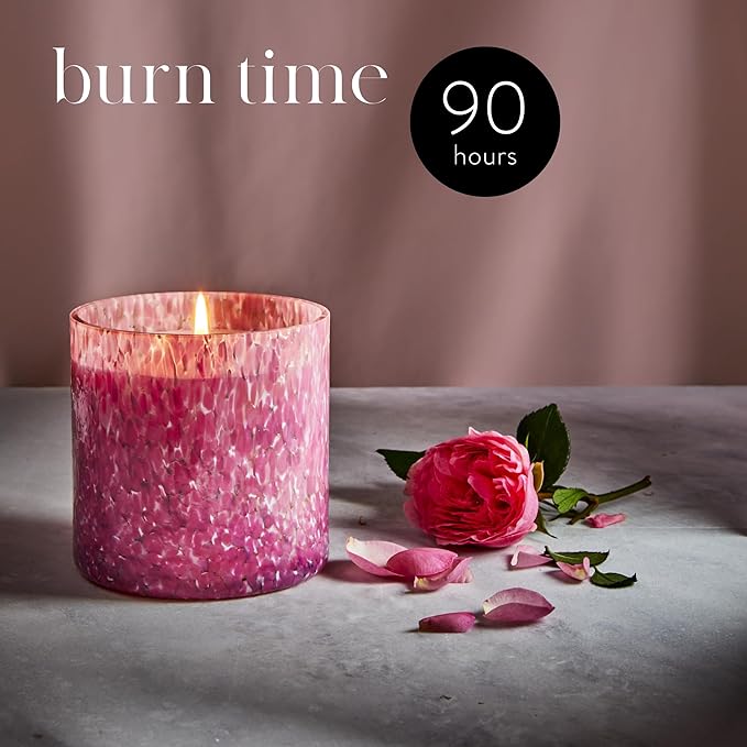 LAFCO New York Signature Candle, Rose de Mai - 15.5 oz - 90-Hour Burn Time - Reusable, Hand Blown Glass Vessel - Made in The USA