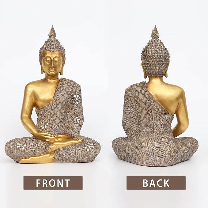 Buddha Statue for Home Decor Gold 12.4”-Buddha Statues for Zen Decor - Spiritual Décor-Buddha Decor for Living Room-Buda – Budda – Indoor Buddha Gift for Relaxation, Meditation or Shrine…
