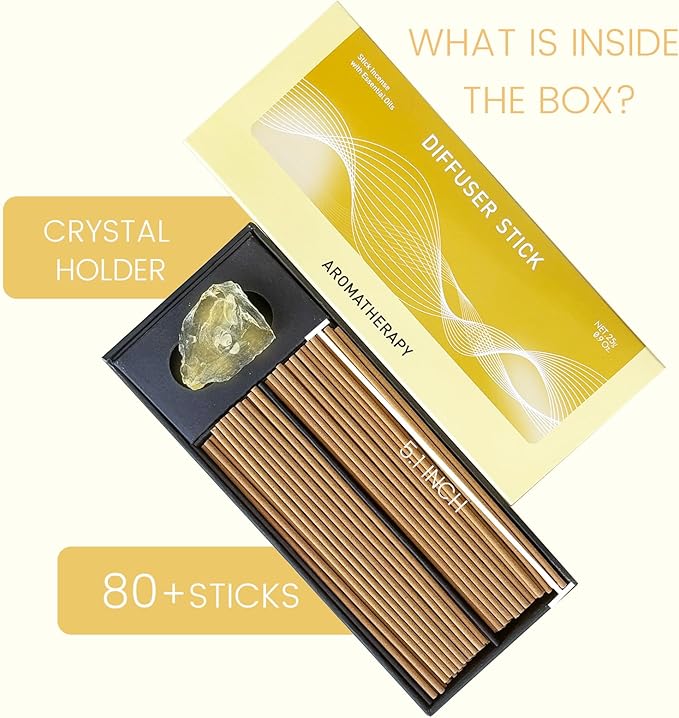 Creative Flow & Career Boost | Incense Sticks Crystal Holder Kit | Yellow Citrine Gem Stones with 80 Natural Sticks Palo Santo Incense-Stick | Home,Healing,Reiki,Meditation,Yoga & Relaxation