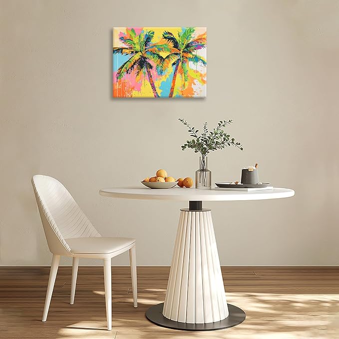 Olivine Tropical Wall Art, Palm Tree Pictures Wall Decor, Graffiti Painting, Colorful Summer Canvas Prints, Framed Artwork for Bathroom Living Room Bedroom Office Home Decoration 16"x12"