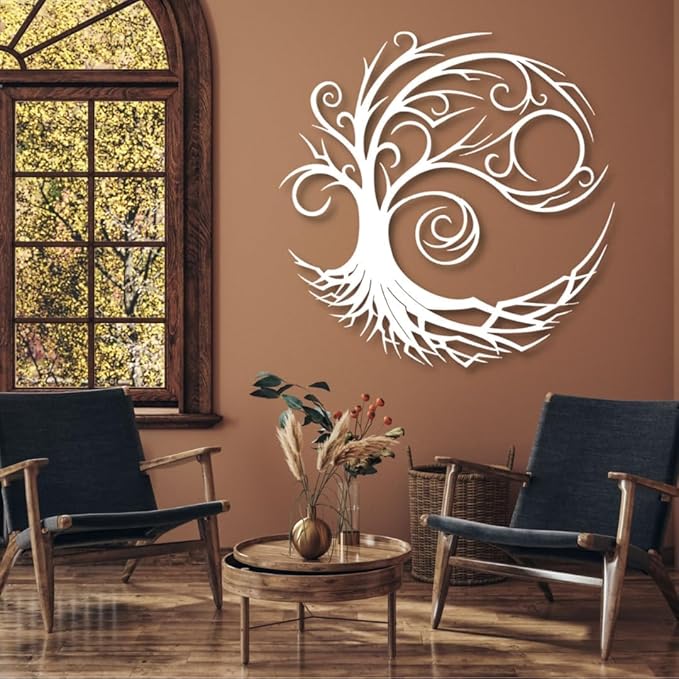 Yemwot Metal Tree of Life Wall Decor, Circle of Life Metal Tree Wall Art, Branch Art, Spiritual Decor, Modern Sculpture Decoration, Living Room Bedroom Decoration (Gold, 29"x 29"| 76x76cm)