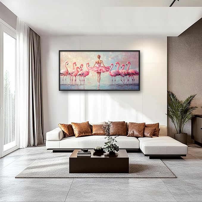 Ballet Wall Art Ballerina Flamingo Pictures Wall Decor Pink Dance Extra Large Canvas Prints Framed Artwork Paintings Home Office Decorations For Living Room Bedroom Dinning Room 60"x30"