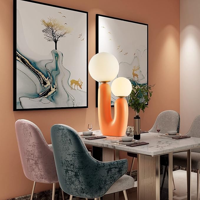 Arturesthome Bedside Nightstand Table Lamp for Living Room Bedroom, Desk Lamp with Light Bulbs, Orange