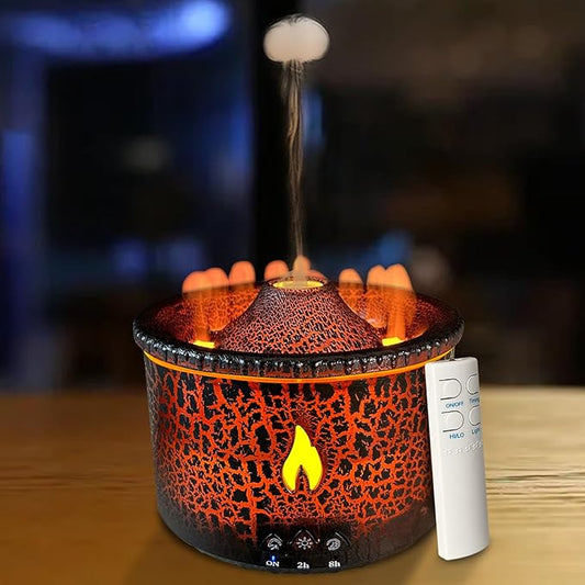 Volcano Diffuser, Essential Oil Diffuser 300ml Volcano Humidifier with Flame & Volcano Mist Mode, 2 Colors, Timer, Auto Shut-Off, Remote Control, Flame Diffusers for Home Bedroom Black