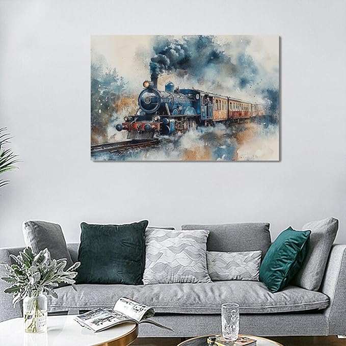 Fleruku Train Wall Art Train Wall Decor Pictures Canvas Painting Artwork Home Decorations For Living Room Bedroom Bathroom Office Nursery Classroom 24"x16"