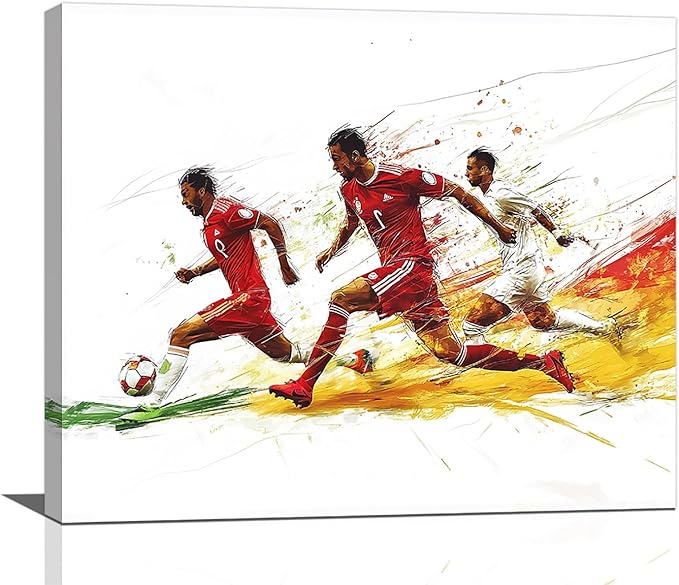 Olivine Soccer Wall Art, Sports Pictures Wall Decor, Graffit Game Painting, Football Player Canvas Prints, Framed Artwork for Bathroom Bedroom Living Room Office Home Decoration 24"x20"