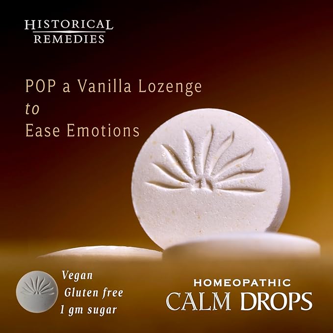 Calm Drops Homeopathic Lozenges (12 Pack)| Natural Care for Emotional Stress Relief, Vegan & Gluten-Free Organic Vanilla Flavor Drops to Promote Relaxation and a Sense of Calm