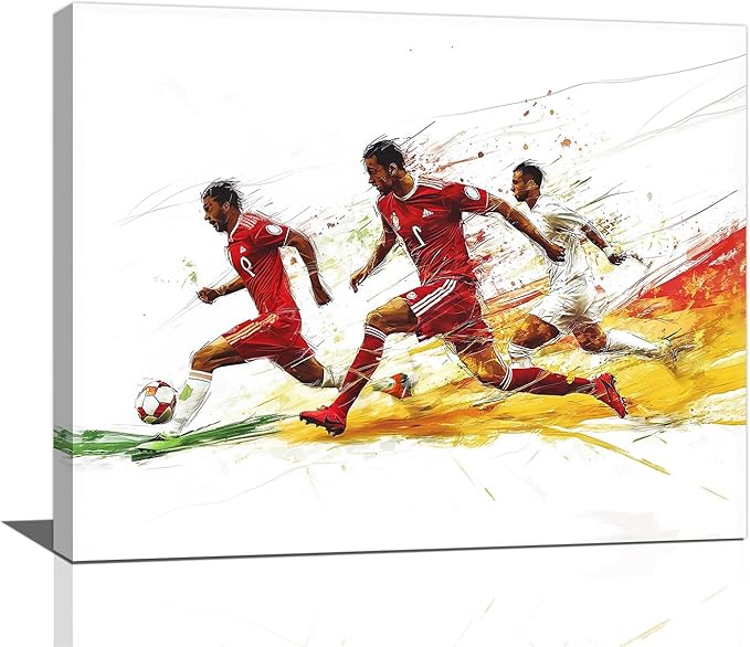 Olivine Soccer Wall Art, Sports Pictures Wall Decor, Graffit Game Painting, Football Player Canvas Prints, Framed Artwork for Bathroom Bedroom Living Room Office Home Decoration 20"x16"