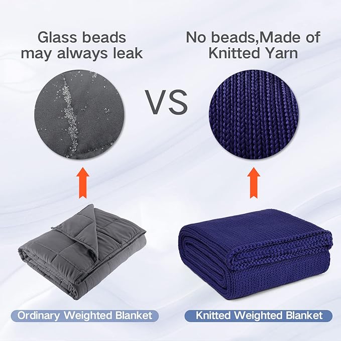 Guohaoi Knitted Weighted Blanket for Adults (Blue 60"x80" 20lbs) No Beads Cooling Throw Blanket for Hot Sleepers, Home Decor Breathable Chunky Knit Heavy Blanket Use on Queen/King Size Bed