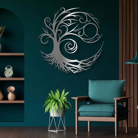 Yemwot Metal Tree of Life Wall Decor, Circle of Life Metal Tree Wall Art, Branch Art, Spiritual Decor, Modern Sculpture Decoration, Living Room Bedroom Decoration(Sliver,29"x 29"| 76x76cm)