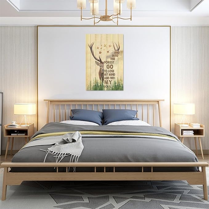 Deer Decor wall art Peace and nature canvas Pictures Forest Wall Decor Elk Canvas Prints Painting Framed Artwork for Bathroom living room Bedroom 16"x24"