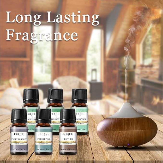 Fragrance Oils Gift Set Premium Woody Scented Oil - Forest Pine, Warm Rustic Woods, Bamboo & Teak, Cedarwood, Leather, Sweet Tobacc(Honeyed Haze), for Diffuser, Soap Making, Candle - 6x10ml