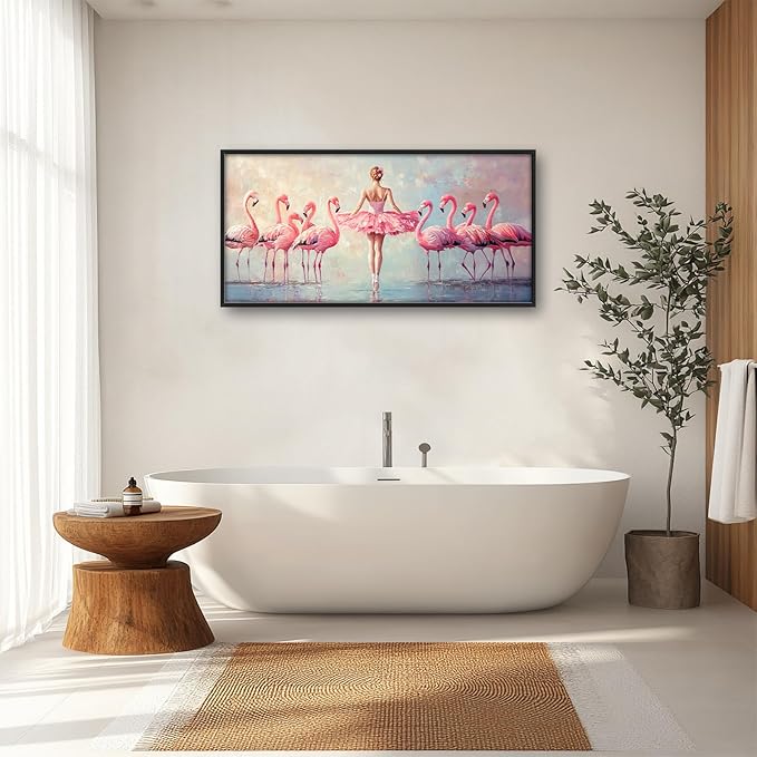 Ballet Wall Art Ballerina Flamingo Pictures Wall Decor Pink Dance Extra Large Canvas Prints Framed Artwork Paintings Home Office Decorations For Living Room Bedroom Dinning Room 60"x30"