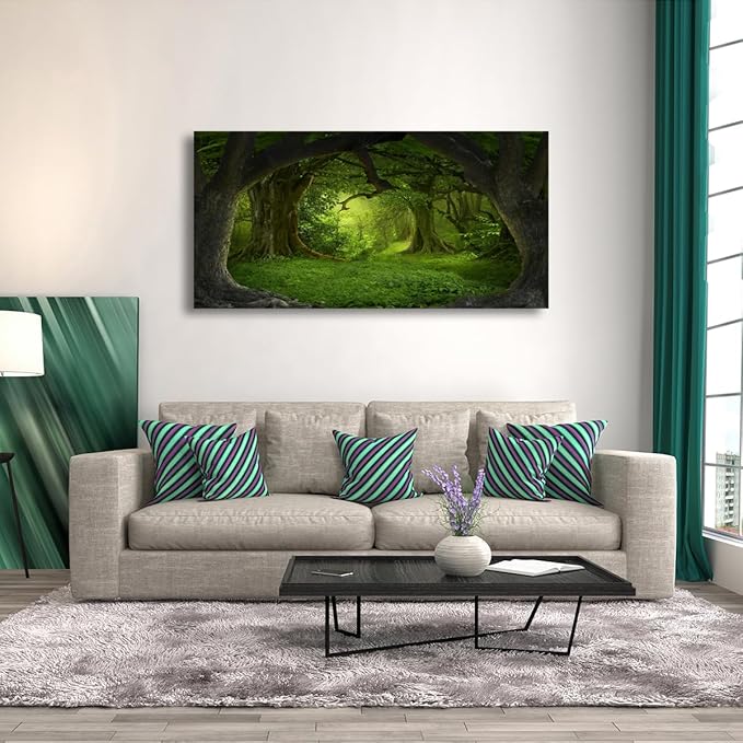 Tree of Life Wall Art Canvas Prints Natural Landscape Pictures Home Decor Green Forest Paintings for Living Room Bathroom Bedroom Kitchen Office Decorations 24x48 Wooden Framed Artwork Easy Hanging