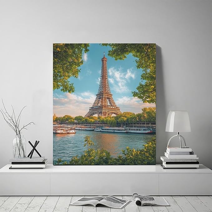 Eiffel Tower Wall Art Paris Eiffel Tower Wall Decor Cityscape Pictures Canvas Painting Framed Artwork Home Decorations for Bathroom Living Room Bedroom Office Kitchen 20"x24"