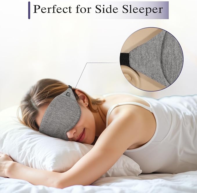 Cool Touche Sleep Mask for Side Sleepers Men & Women, Eye Mask with Memory Foam Nose Padding, Ultra Soft Blockout Eye Shade Cover, Cotton Sleep Mask for Sleeping, Travel, Nap (Gray)