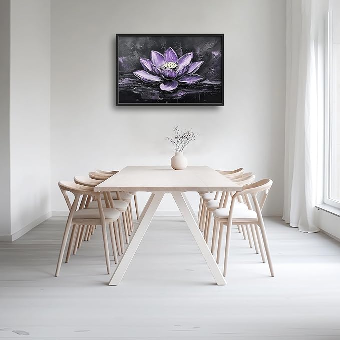 Kylora Lotus Wall Art Purple Lotus Flower Pictures Wall Decor Zen Prints Modern Artwork Meditation Painting Home Office Decorations For Kitchen Bathroom Bedroom Dining Living Room 36"x24"