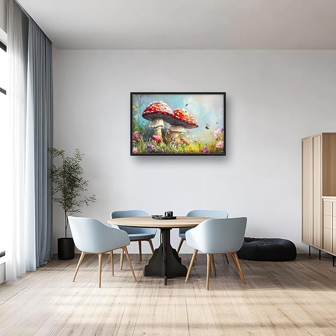 Kylora Mushroom Wall Art Mushroom Pictures Wall Decor Cottagecore Plant Prints Modern Artwork Botanical Painting Home Office Decorations For Kitchen Bathroom Bedroom Dining Living Room 36"x24"