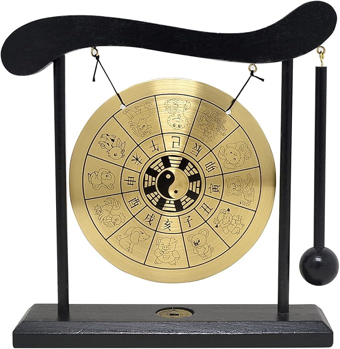 Zen Art Brass Feng Shui Desktop Zodiac Gong for Decor W1649