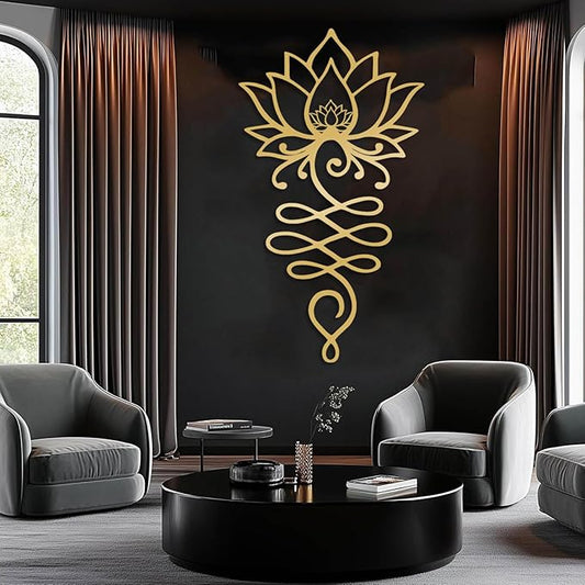 Lotus Flower Metal Wall Art, Lotus Flower Wall Decor, Floral Metal Wall Hanging, Mandala Wall Art, Spiritual Wall Hanging, Meditation Yoga Decor (Gold, 48"x26"/121x67cm)