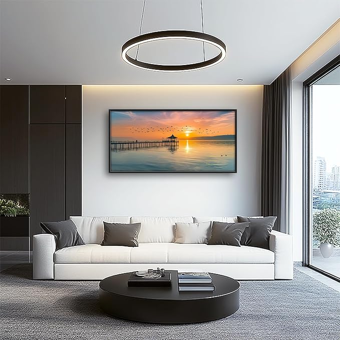 Lake Large Canvas Wall Art Sunset Nature Pictures Wall Decor Above Bed Framed Artwork Paintings Home Office Decorations for Living Room Bedroom Dinning Room Kitchen 60"x30"