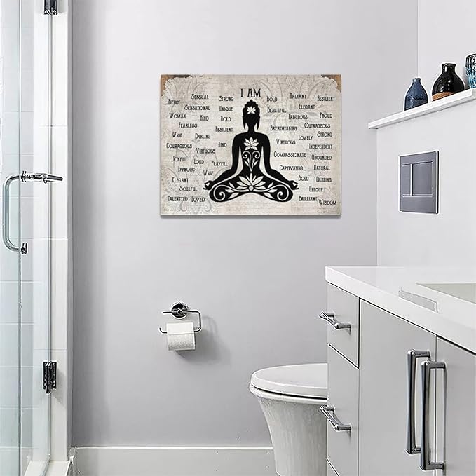 Zen Buddhism Canvas Wall Art Lotus Buddha Pictures Decor Canvas Motivational Painting Prints Wall Decor Framed Buddhist Artwork Gifts for Home Living Room Bedroom 16"x12"