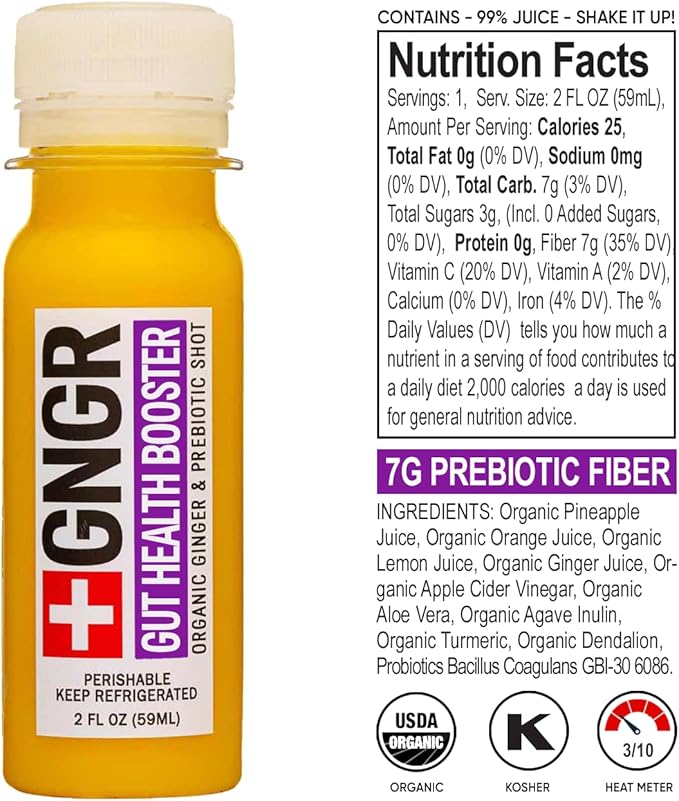 +GNGR Gut Health Booster + Colon Cleanse, Apple Cider Vinegar Shot with Ginger, Prebiotic Fiber, Aloe Vera, Probiotics, Dandelion, Turmeric, Ginger Shot for Immunity & Digestion 2 Oz, Pack of 12