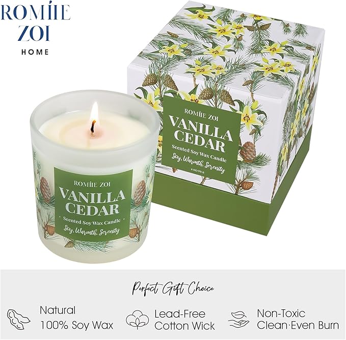 Aromatherapy Jar Candle - 6oz Soy Wax Candle - Infused with Vanilla Cedar Aroma - with Beautiful Keepsake Box Special for Birthday/Holiday Gifts