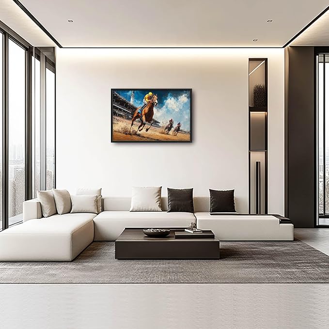 Horse Race Large Wall Art Horse Running Pictures Wall Decor Arena Canvas Animal Print Painting Modern Artwork Home Decoration for Living Room Bathroom Bedroom Office Framed 36"x24"