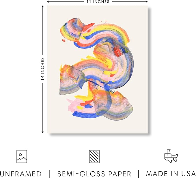 HAUS AND HUES Colorful Abstract Wall Art - Minimalist Retro Picture for Living Room Decor, Red and Pink Modern Wall Art Painting (Abstract Watercolor Swirls, Unframed, 11x14)