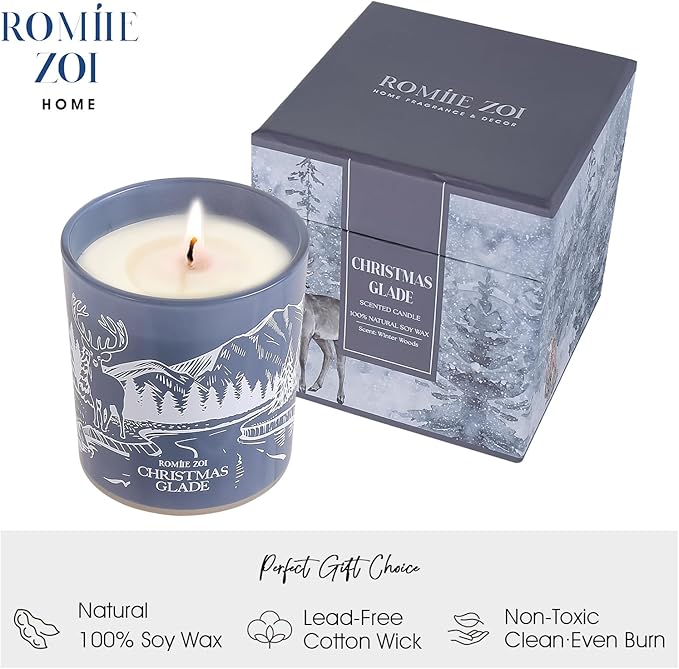 Christmas Scented Jar Candle - 6oz Soy Wax Candle - Glade Infused with Winter Woods Aroma - with Beautiful Keepsake Box Special for Holiday Gifts