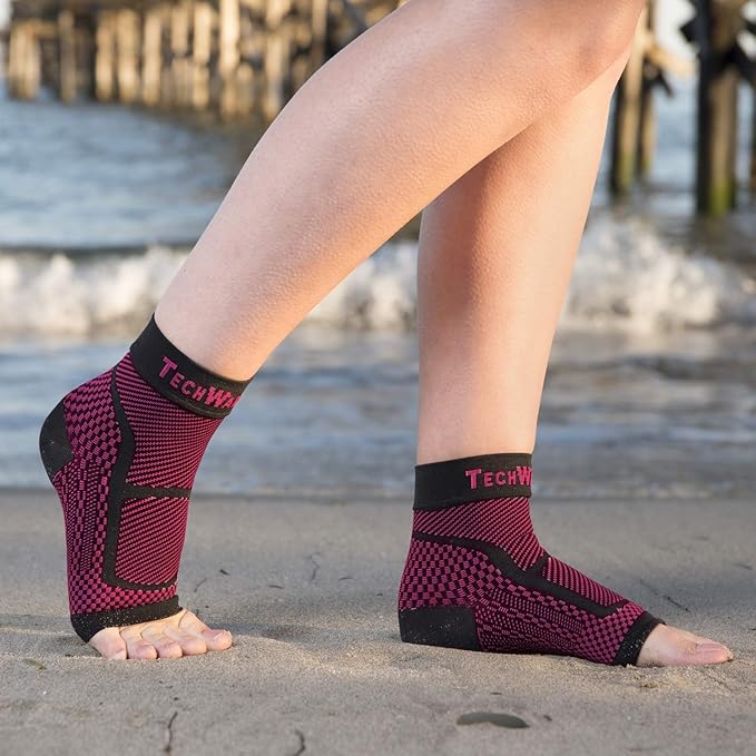 TechWare Pro Ankle Brace Compression Sleeve - Plantar Fasciitis Sock. Relieves Achilles Tendonitis. Foot Arch Support Reduces Joint Pain, Swelling & Heel Spur Pain. Injury Recovery Braces for Sports