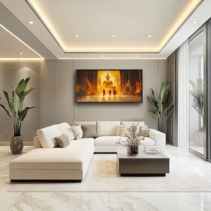 SweetFox Extra Large Buddha Framed Wall Art for Living Room, Zen Buddha Statue Pictures Oversized Wall Decor Abstract Big Canvas Painting Print Home Artworks for Bathroom Master Bedroom 60L X 30W