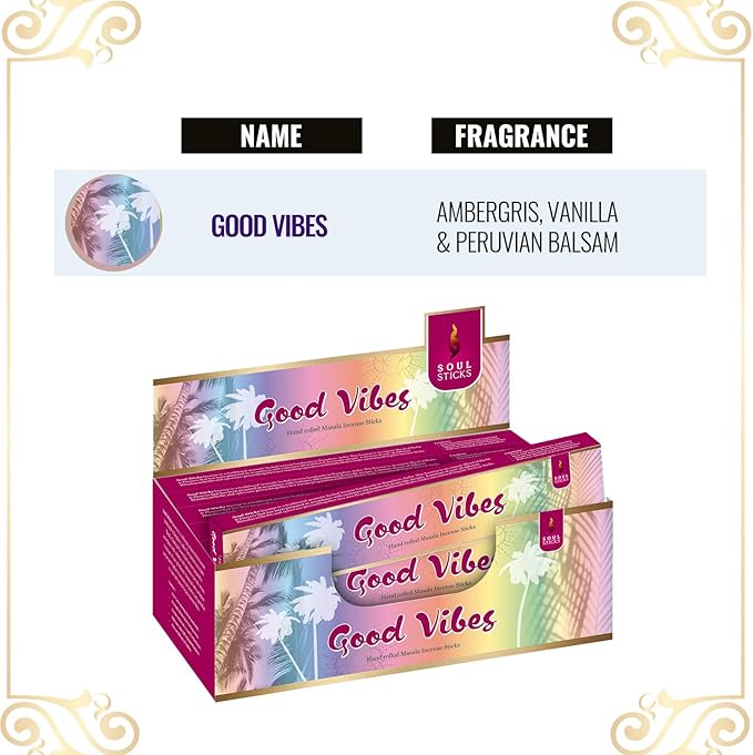 SOUL STICKS Hand-Rolled Incense Sticks Divine Spirit Blends 180 Gram Box | 100% Natural Masala Incense Organic Home Fragrance Agarbatti (Good Vibes)