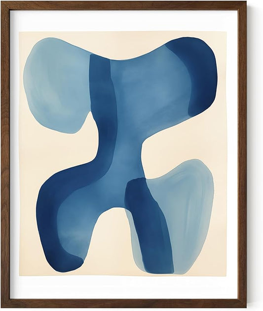 HAUS AND HUES Modern Abstract Wall Art - Blue and Green Living Room Art, Modern Artwork for Walls, Minimalist Picture for Living Room(Blue Shapes, Walnut Frame, 11x14)