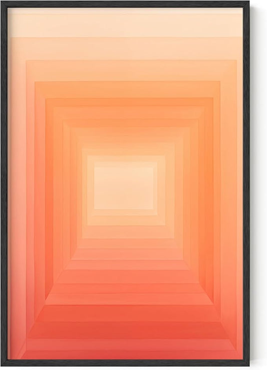 HAUS AND HUES Colorful Abstract Wall Art - Minimalist Retro Picture for Living Room Decor, Red and Pink Modern Wall Art Painting (Pink Geometric 2, Black Frame, 24x36)
