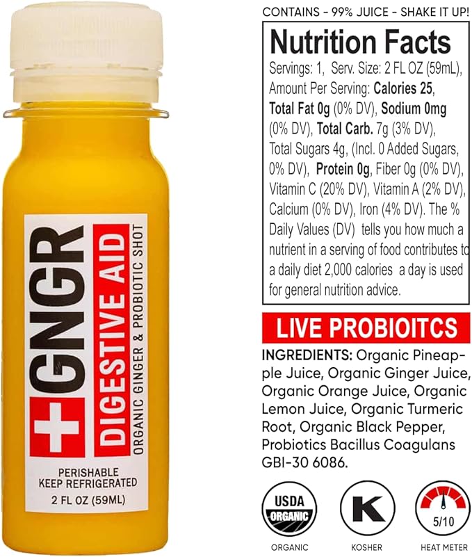+GNGR 24 Shots Variety Pack of Organic Immunity Boosting Ginger Shots - Cold Pressed Ginger Shots for All Natural Digestive and Immune Support - Nothing Artificial - USDA Organic (2 Fl Oz, 24 Pack)